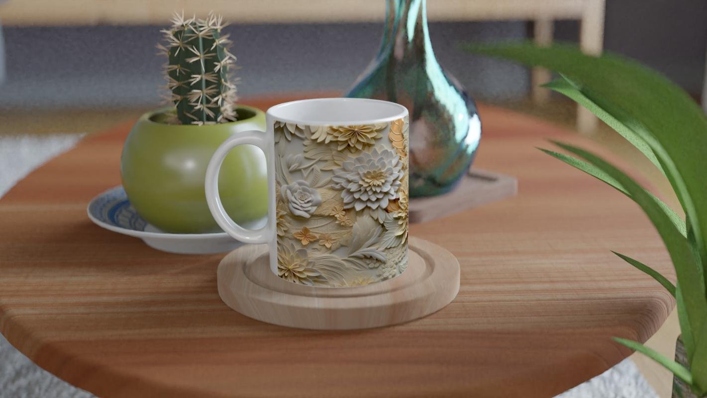 Vanilya Bahçesi Çiçek Desenli Kupa Bardak - 4