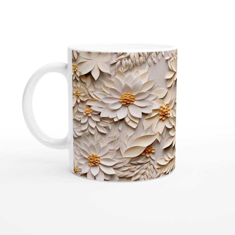 Vanilya Işıltılı Katmanlı Çiçek Desenli Kupa Bardak