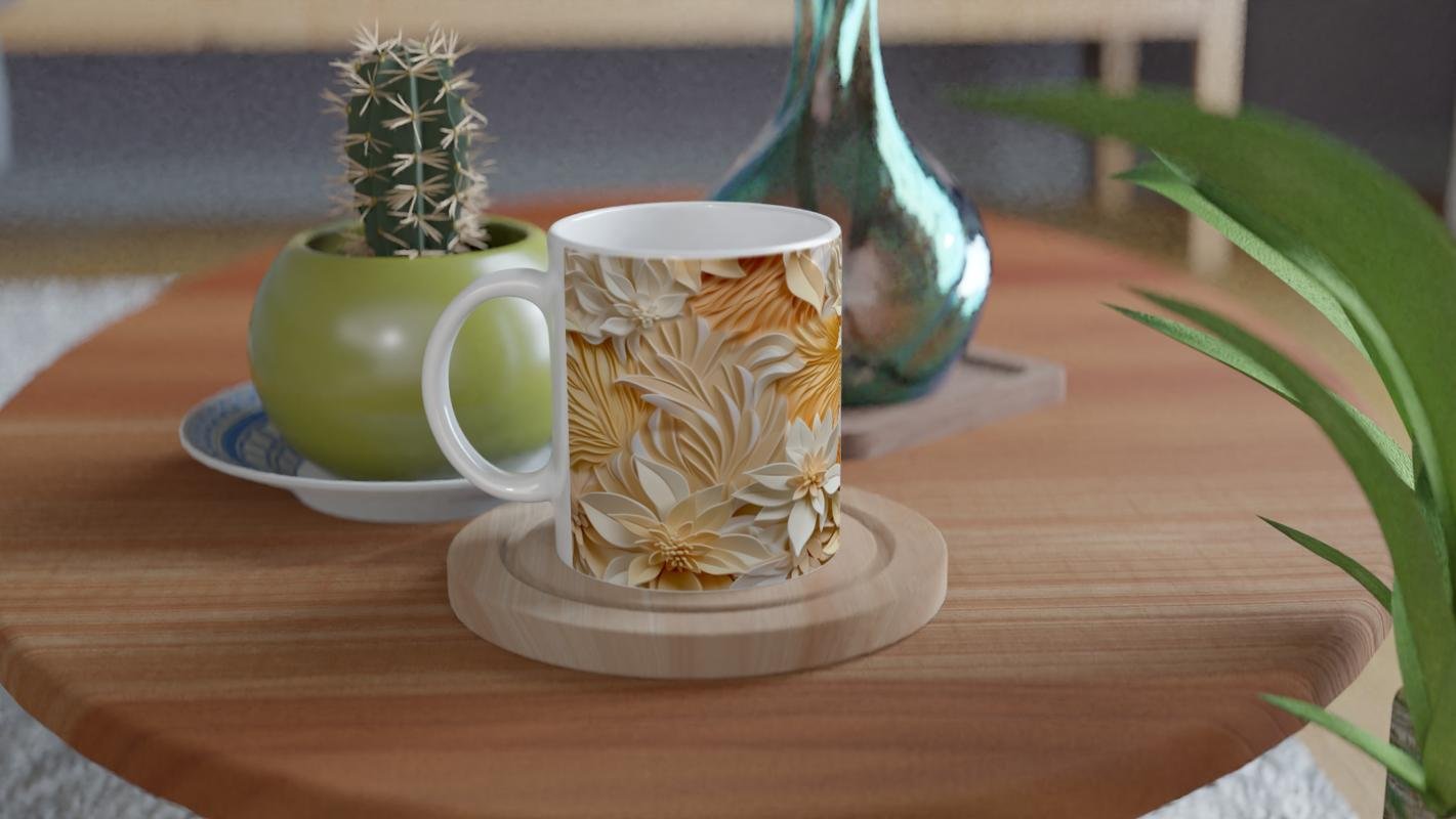 Vanilya Işıltısı Çiçekli Kupa Bardak - 4