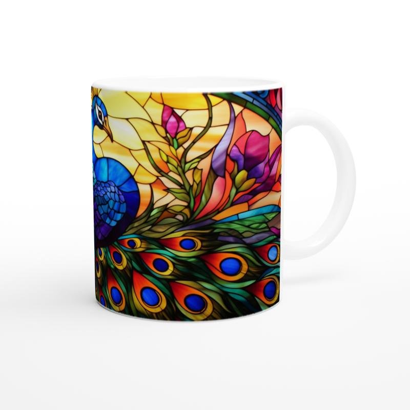 Vitray Sanatıyla İşlenmiş Renkli Tavus Kuşu Baskılı Kupa Bardak - 2