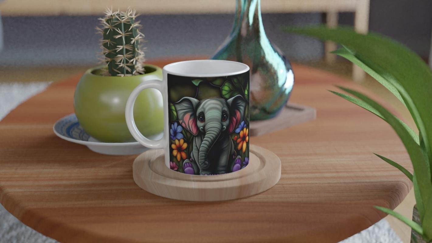 Vitray Stil Çiçekli Fil Temalı Sevimli Kupa Bardak - 4