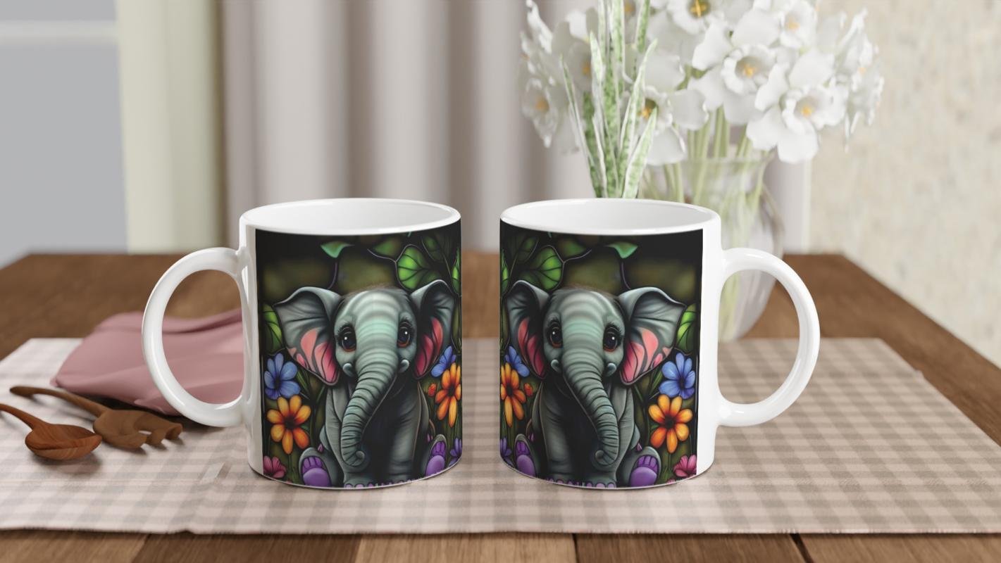 Vitray Stil Çiçekli Fil Temalı Sevimli Kupa Bardak - 5