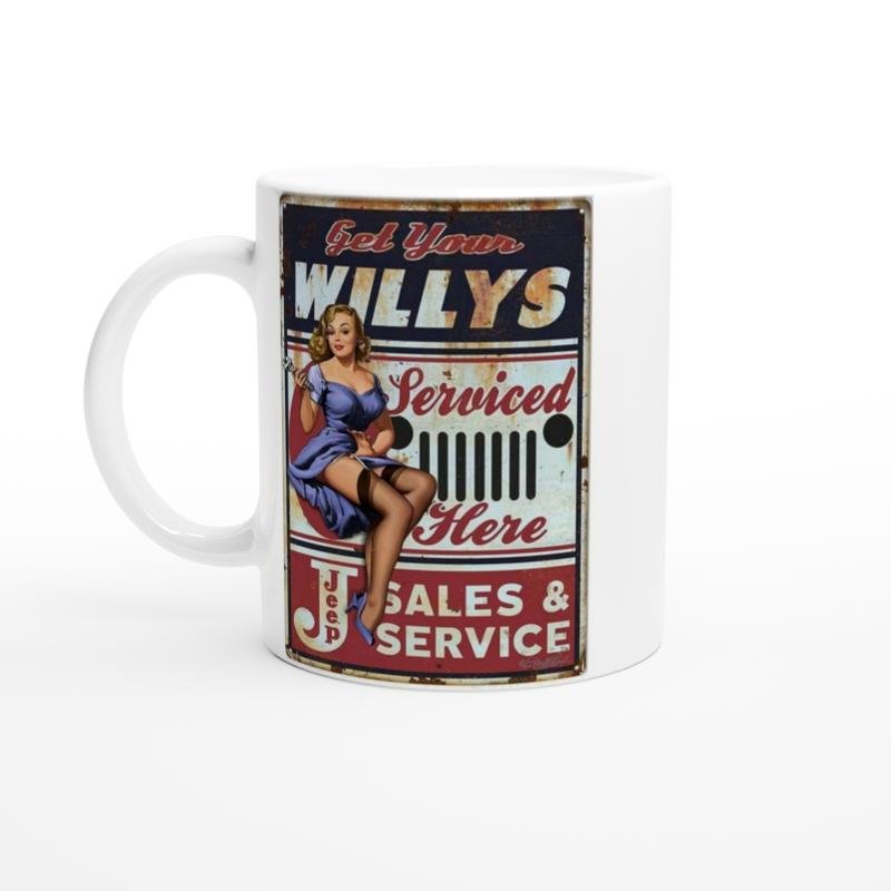 Willys Jeep Pin-Up Servis Temalı Retro Kupa