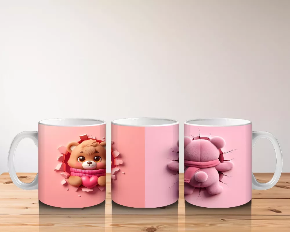 Yan Yana Pembe Ayıcıklar – Baskılı Kahve Kupası - 5