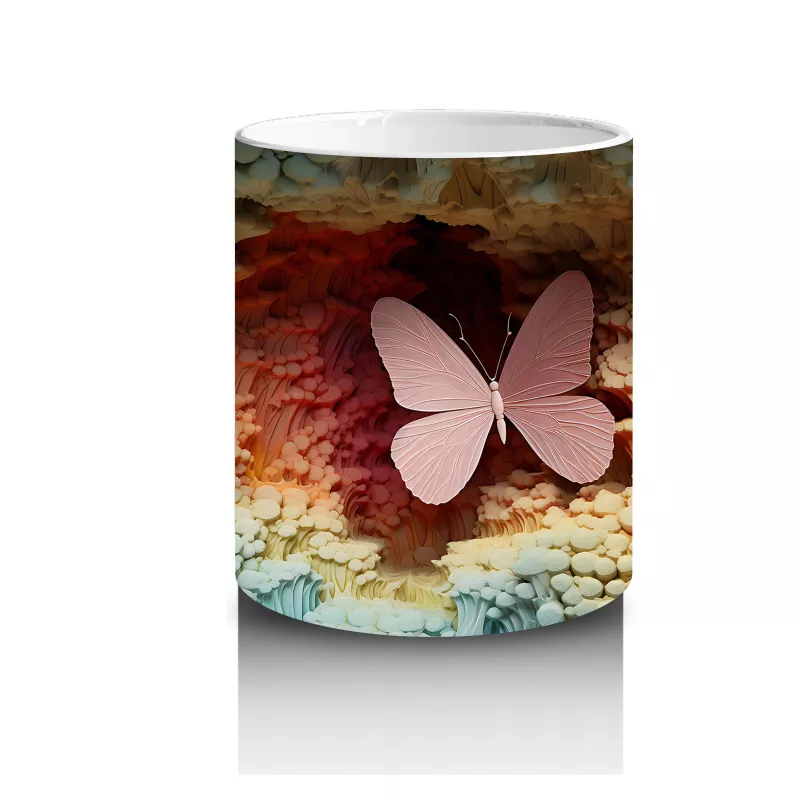 Yapraksı Dokular Üzerinde Tek Kelebek – Baskılı Kahve Kupası - 3