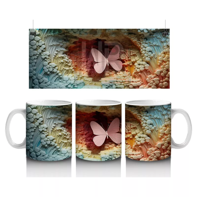 Yapraksı Dokular Üzerinde Tek Kelebek – Baskılı Kahve Kupası