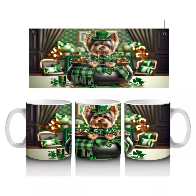 Yeşil Ceketli ve Şapkalı Yorkshire Terrier – Baskılı Kahve Kupası