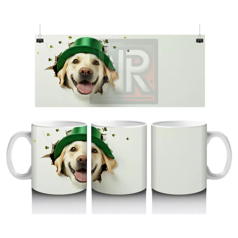 Yeşil Şapkalı Labrador Retriever Figürü - Baskılı kahve kupası