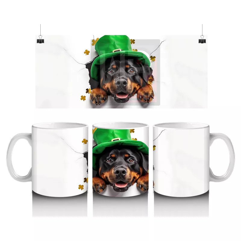 Yeşil Şapkalı Neşeli Köpek Maskot – Baskılı Kahve Kupası