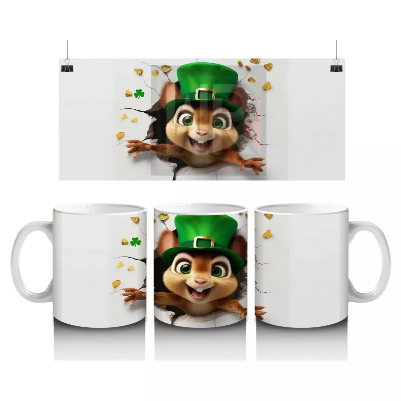 Yeşil Şapkalı Neşeli Sincap Karakteri – Baskılı Kahve Kupası