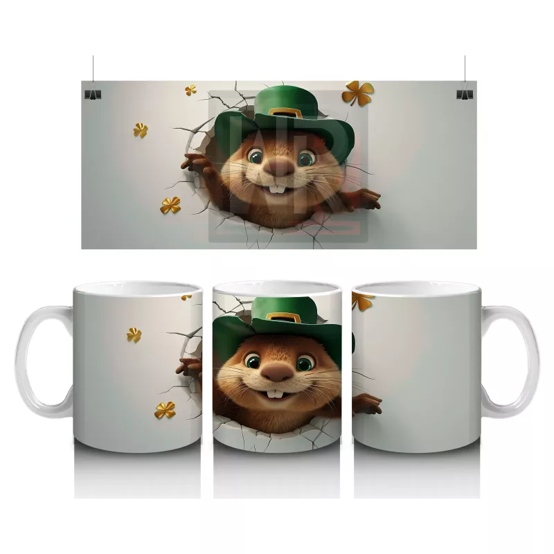 Yeşil Şapkalı Sevimli Kunduz Karakteri - Baskılı kahve kupası