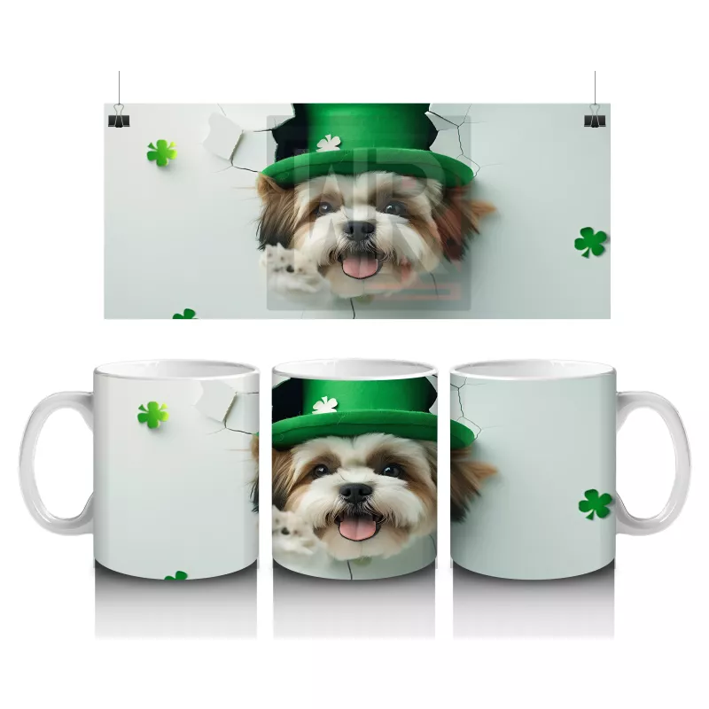 Yeşil Şapkalı St. Patrick’s Temalı Shih Tzu Köpek - Baskılı kahve kupası