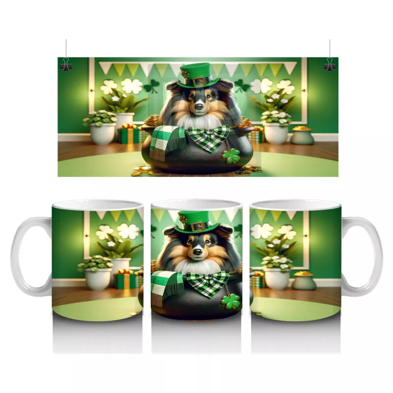 Yeşil Temalı Masada Oturan Şapkalı Bulldog – Baskılı Kahve Kupası