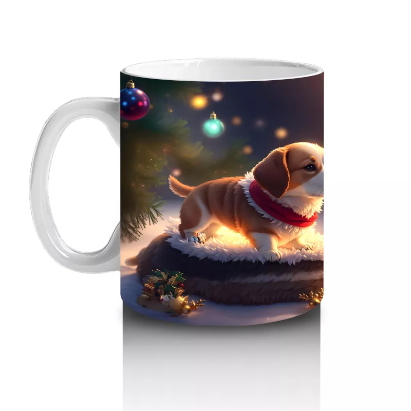 Yılbaşı Işıkları Arasında Şirin Köpekler – Baskılı Kahve Kupası - 2