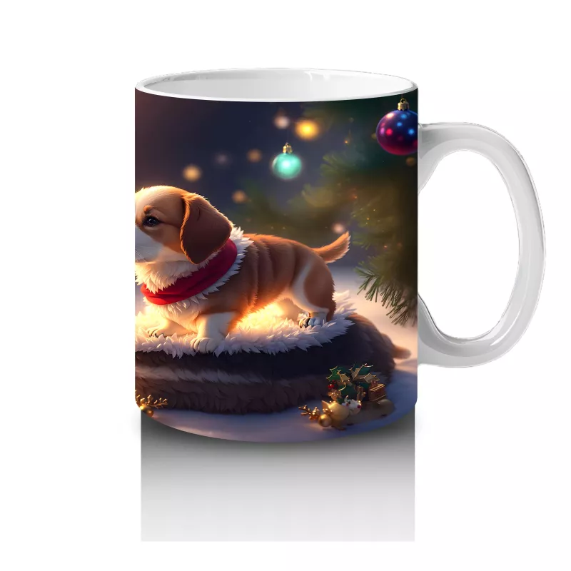 Yılbaşı Işıkları Arasında Şirin Köpekler – Baskılı Kahve Kupası - 4