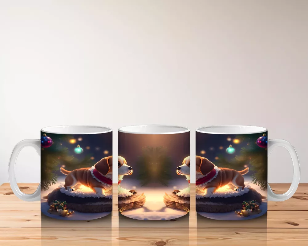 Yılbaşı Işıkları Arasında Şirin Köpekler – Baskılı Kahve Kupası - 5