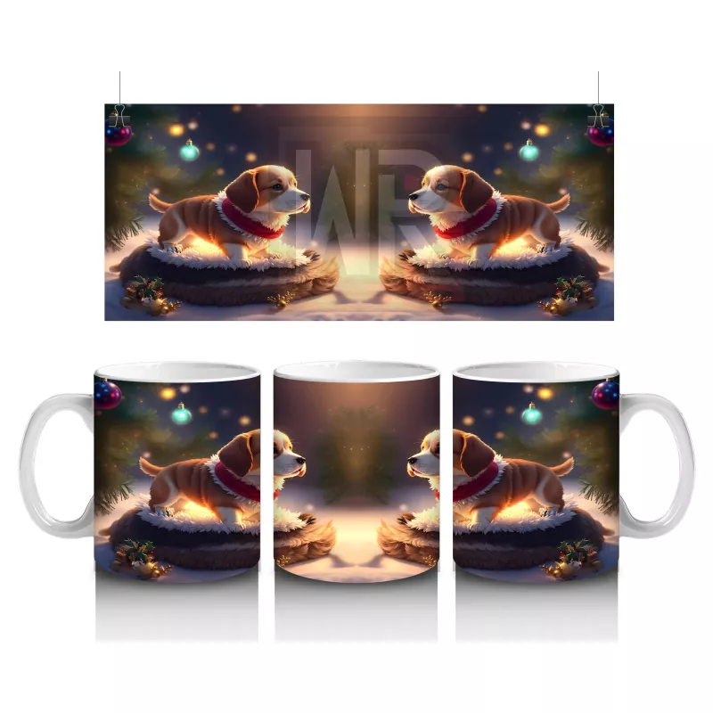 Yılbaşı Işıkları Arasında Şirin Köpekler – Baskılı Kahve Kupası