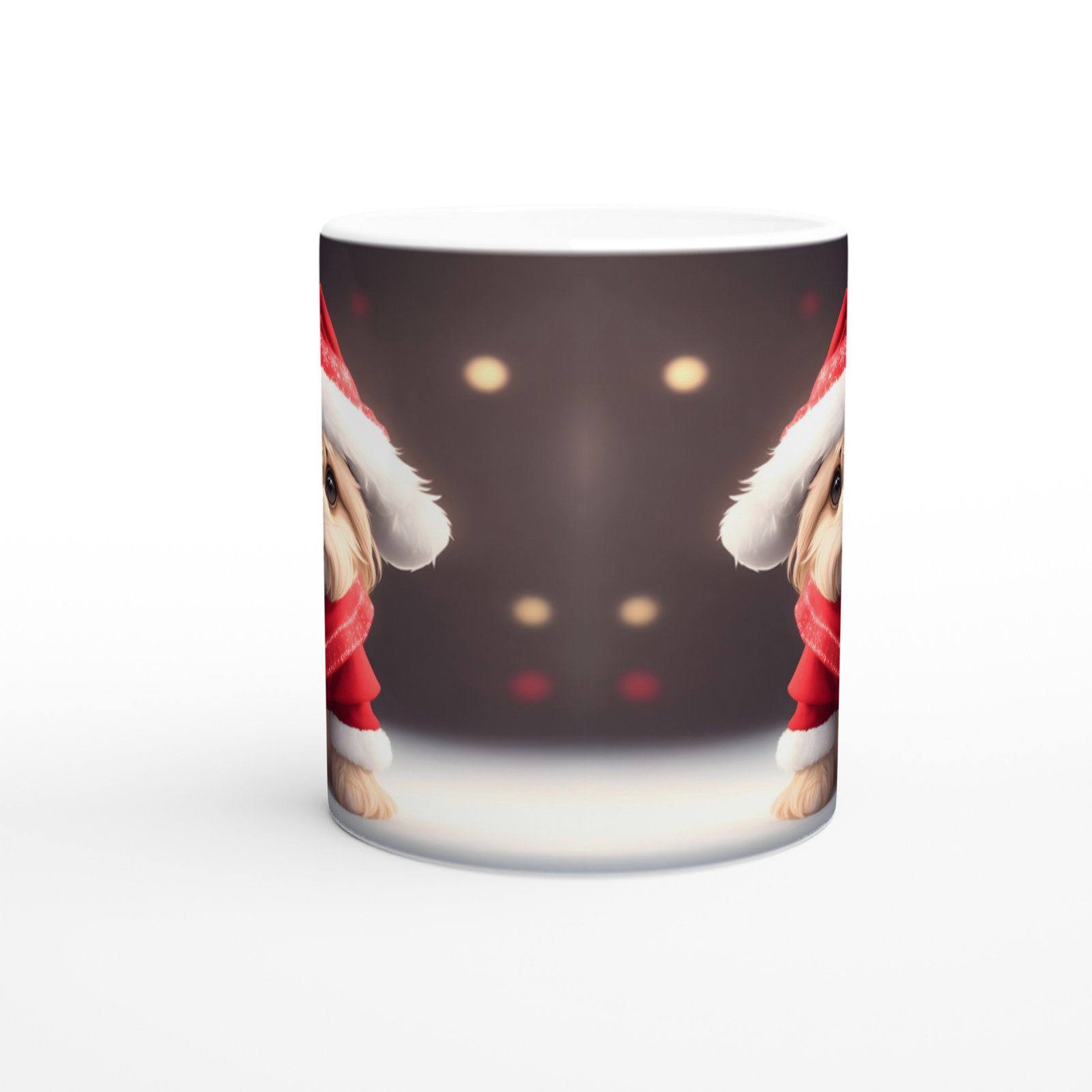 Yılbaşı Kostümlü Sevimli Köpekçik Baskılı Kupa Bardak