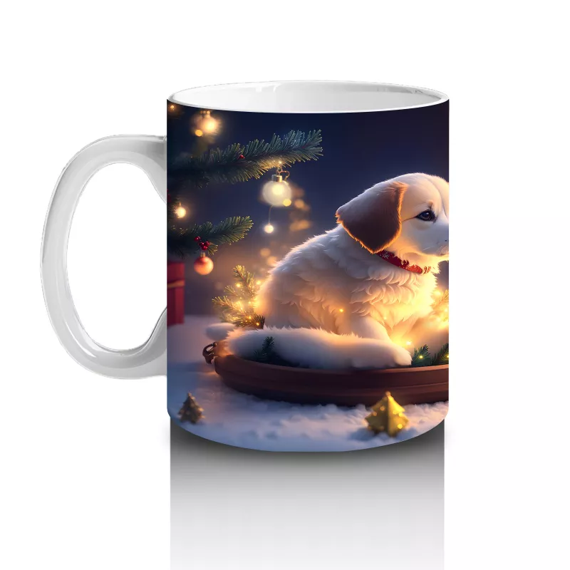 Yılbaşı Masasında Aydınlıkta Oturan Köpekler – Baskılı Kahve Kupası - 2