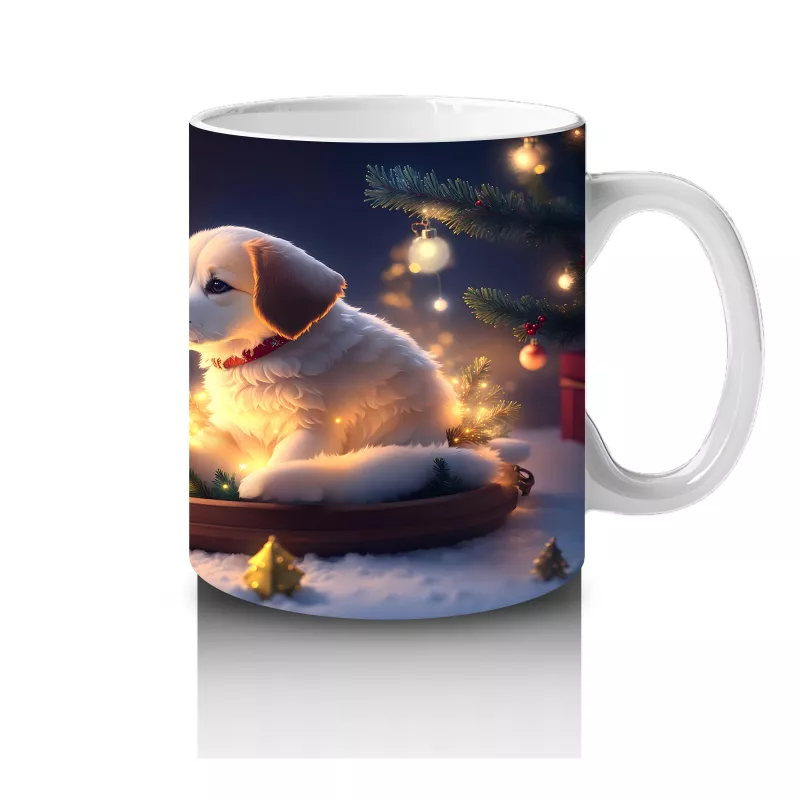 Yılbaşı Masasında Aydınlıkta Oturan Köpekler – Baskılı Kahve Kupası - 4