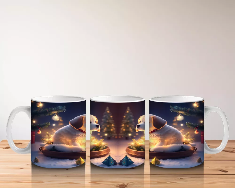 Yılbaşı Masasında Aydınlıkta Oturan Köpekler – Baskılı Kahve Kupası - 5