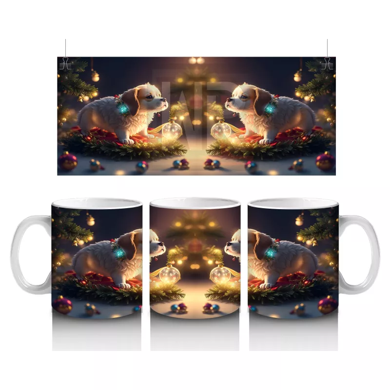 Yılbaşı Masasında Sevimli Köpekler – Baskılı Kahve Kupası