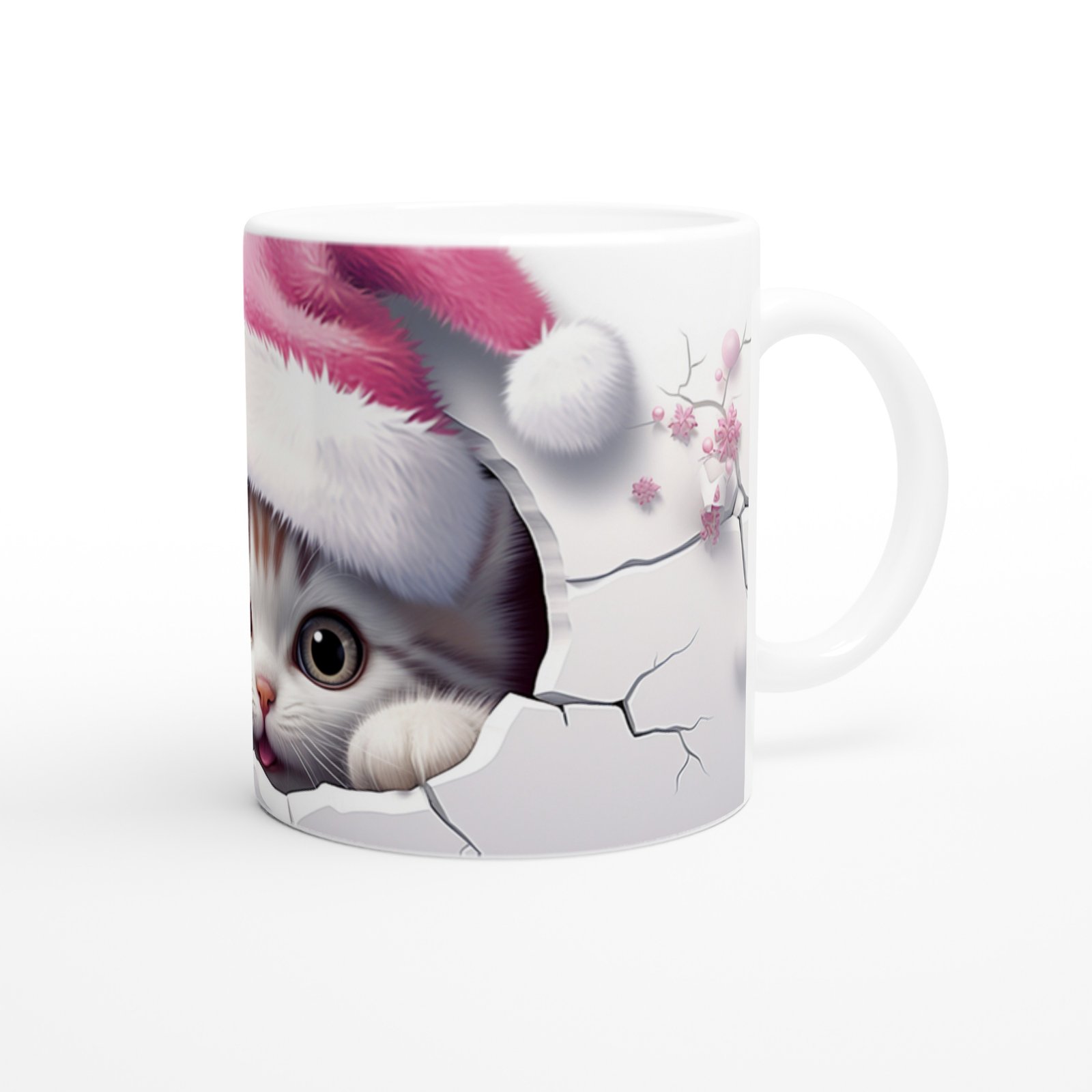 Yılbaşı Şapkası Takmış Sevimli Kedi Temalı Baskılı Kupa Bardak - 3