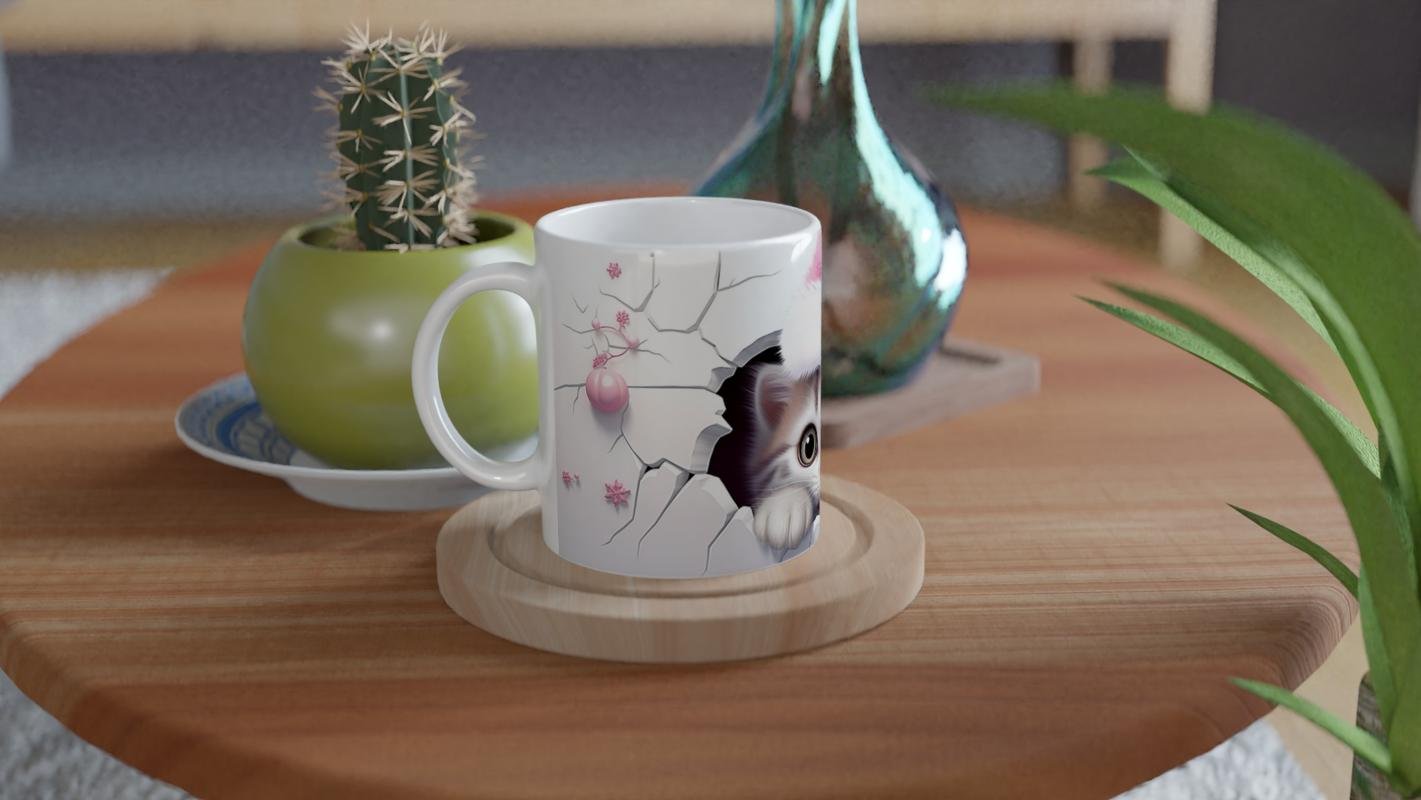 Yılbaşı Şapkası Takmış Sevimli Kedi Temalı Baskılı Kupa Bardak - 4