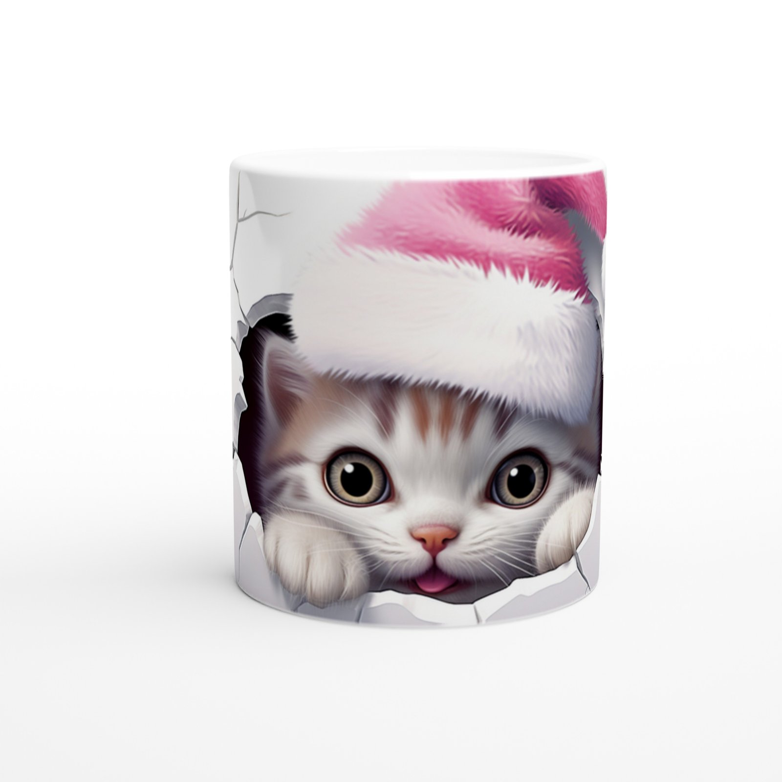 Yılbaşı Şapkası Takmış Sevimli Kedi Temalı Baskılı Kupa Bardak