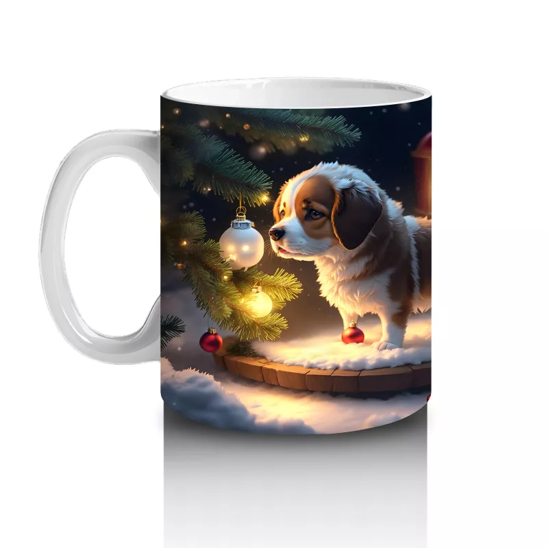 Yılbaşı Temalı Işıklarla Süslenmiş Köpekler – Baskılı Kahve Kupası - 2