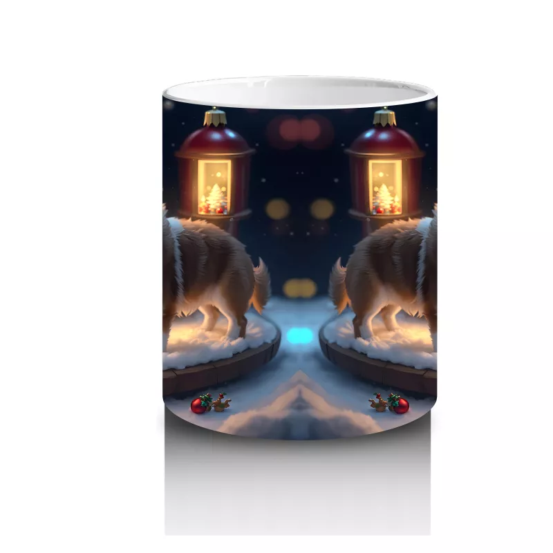 Yılbaşı Temalı Işıklarla Süslenmiş Köpekler – Baskılı Kahve Kupası - 3