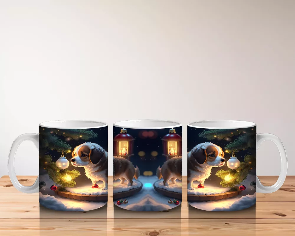 Yılbaşı Temalı Işıklarla Süslenmiş Köpekler – Baskılı Kahve Kupası - 5