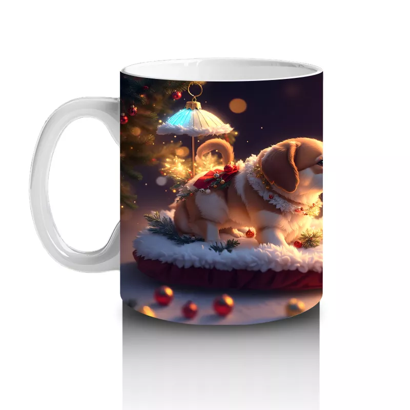 Yılbaşı Temasında Masada Oturan Köpekler – Baskılı Kahve Kupası - 2