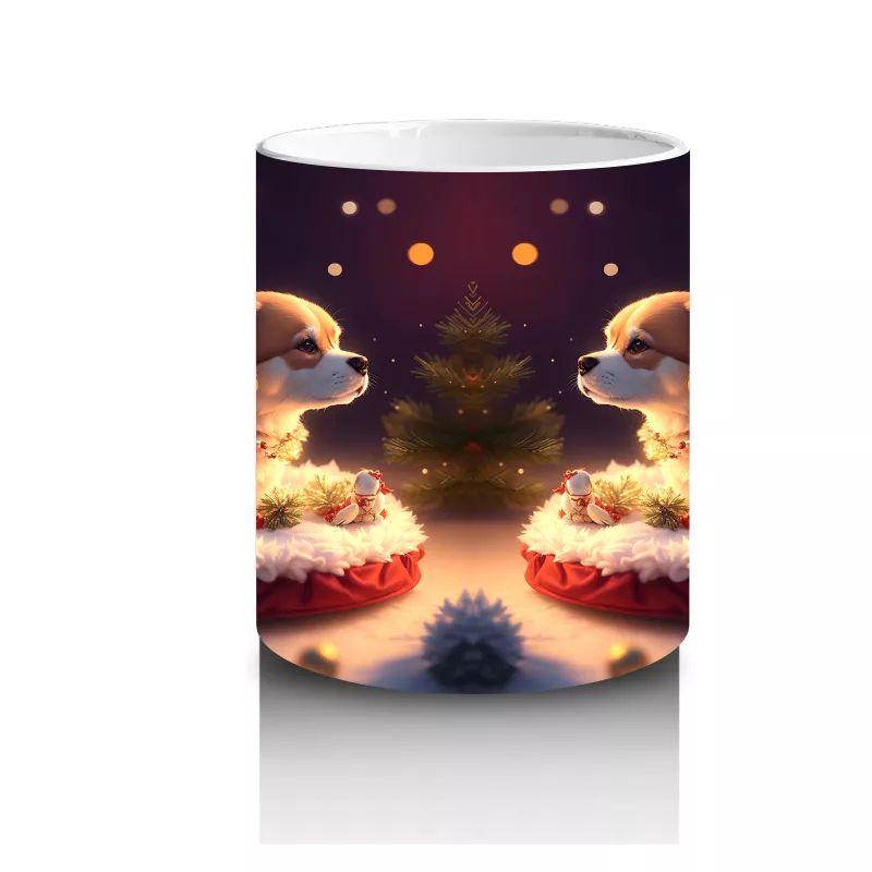 Yılbaşı Temasında Masada Oturan Köpekler – Baskılı Kahve Kupası - 3