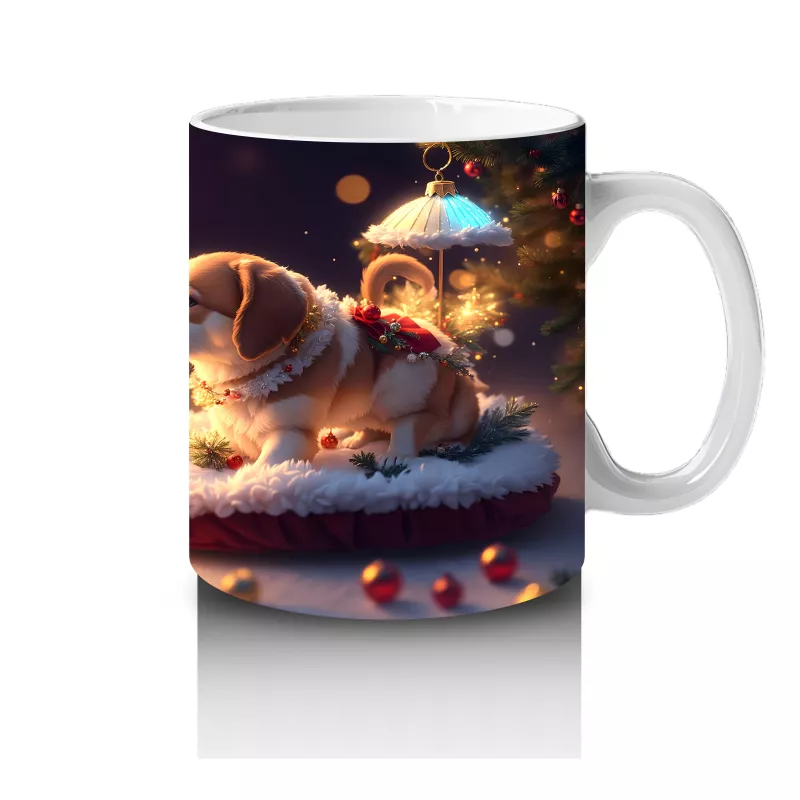 Yılbaşı Temasında Masada Oturan Köpekler – Baskılı Kahve Kupası - 4