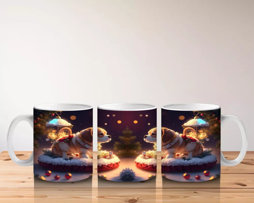 Yılbaşı Temasında Masada Oturan Köpekler – Baskılı Kahve Kupası - 5