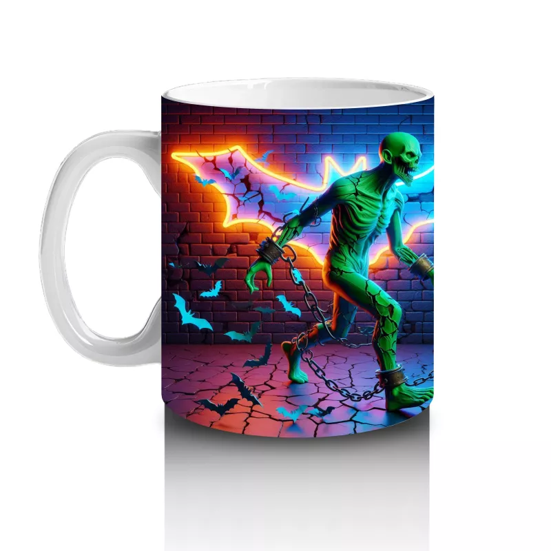 Yıldırım Efektli Dans Eden Cadı Figürlü Renkli Cadılar Bayramı Baskılı Kupa Bardak - 2