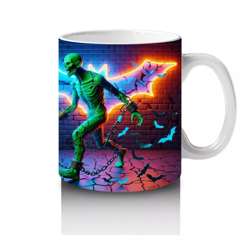 Yıldırım Efektli Dans Eden Cadı Figürlü Renkli Cadılar Bayramı Baskılı Kupa Bardak - 4