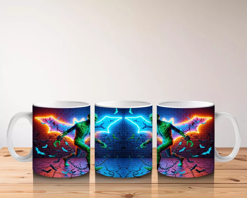 Yıldırım Efektli Dans Eden Cadı Figürlü Renkli Cadılar Bayramı Baskılı Kupa Bardak - 5