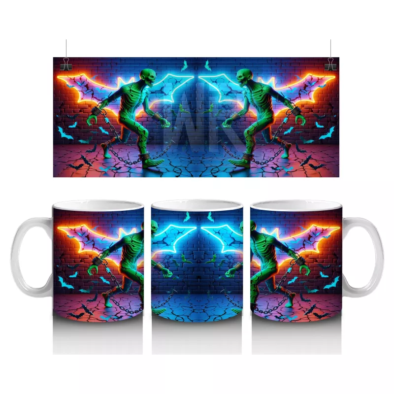 Yıldırım Efektli Dans Eden Cadı Figürlü Renkli Cadılar Bayramı Baskılı Kupa Bardak