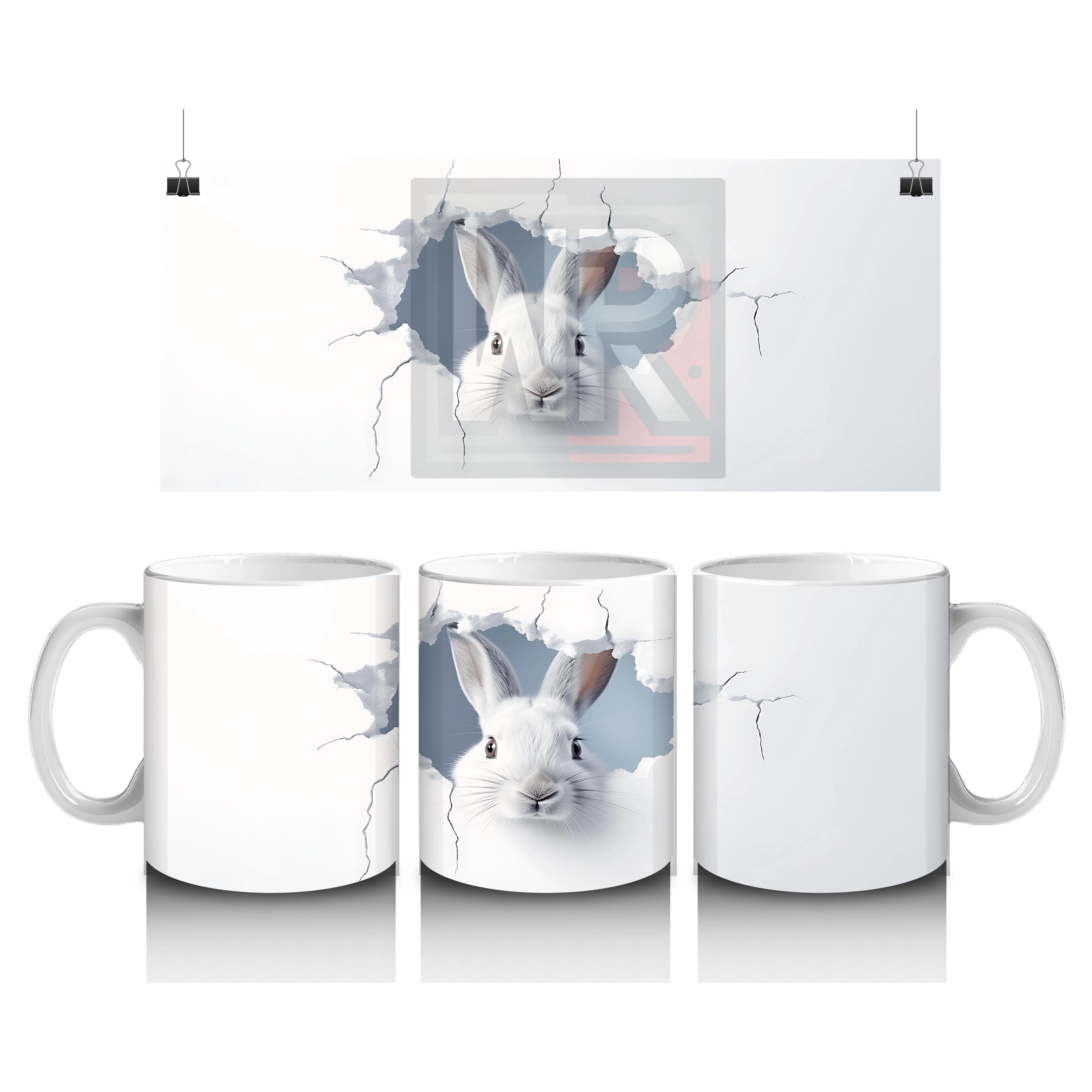 Yırtık Desen Arasından Çıkan Bembeyaz Tavşan – Baskılı Kupa