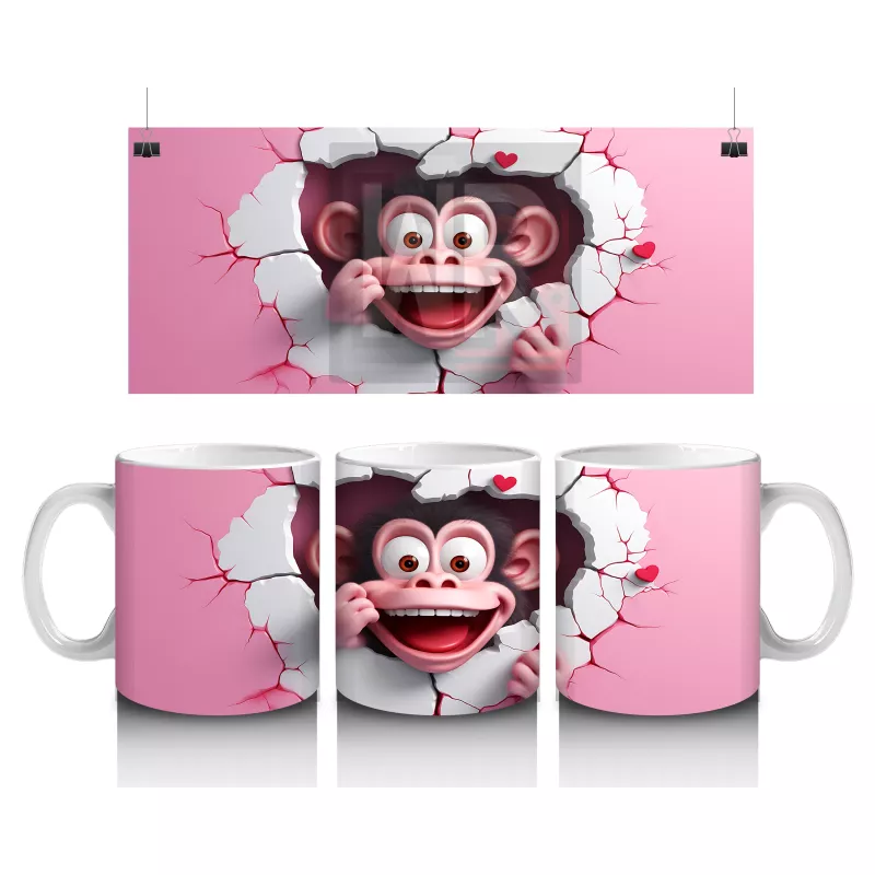 Yırtık Duvar Efektli Sevimli Maymun – Baskılı Kahve Kupası