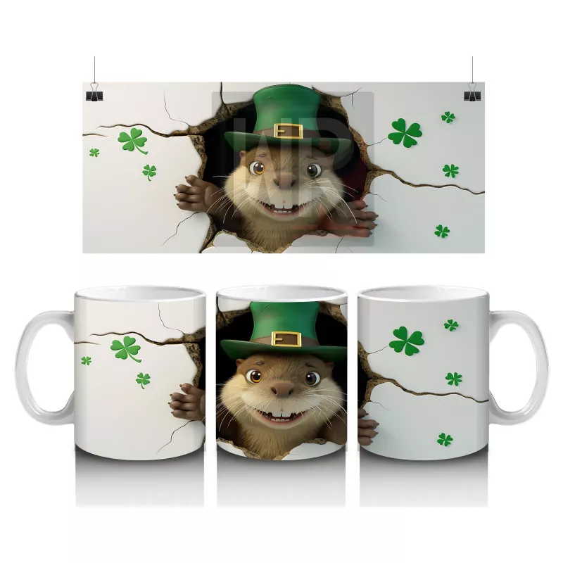 Yonca Desenli Şapkalı Fare – Baskılı Kahve Kupası