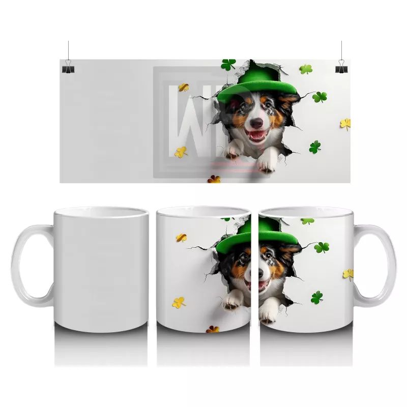 Yonca Şapkalı Sevimli Köpek Teması - Baskılı Kahve Kupası