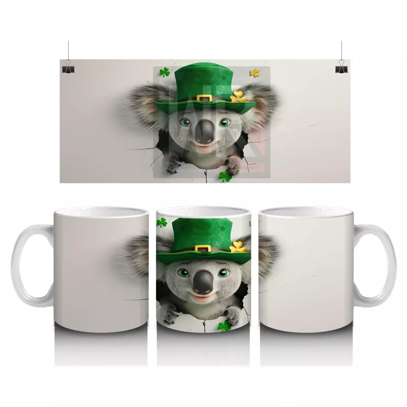 Yonca Şapkasıyla Sevimli Koala – Baskılı Kahve Kupası