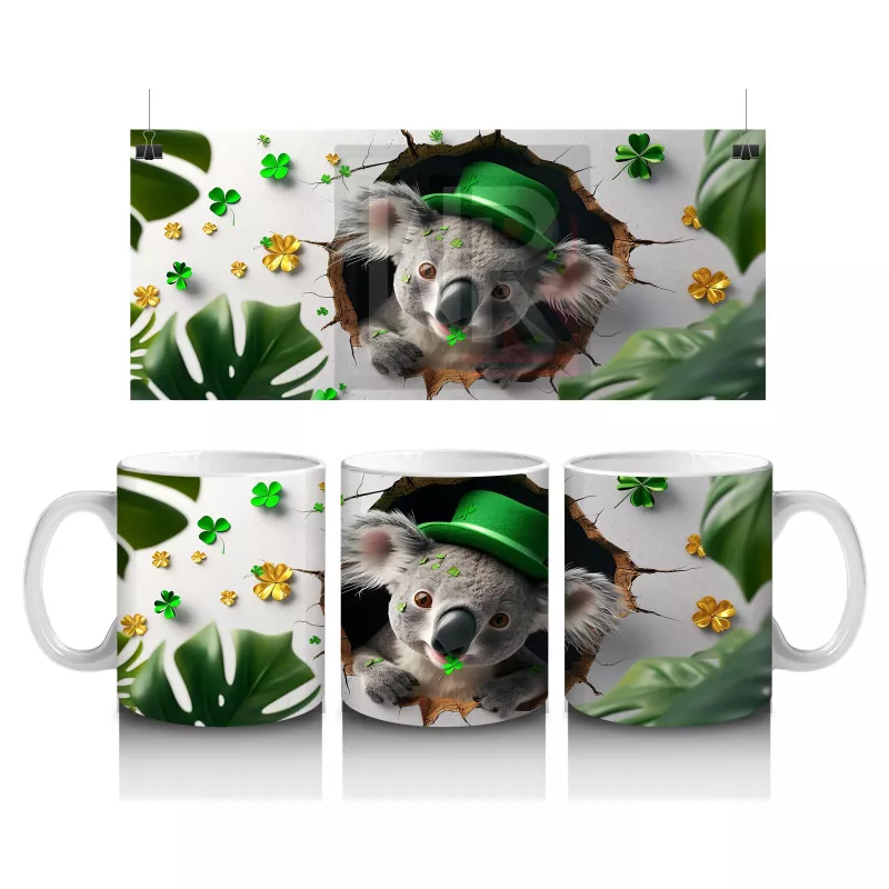 Yonca ve Yapraklarla Süslenmiş St. Patrick’s Koala - Baskılı kahve kupası