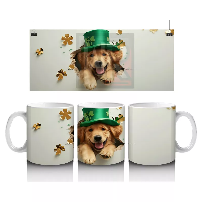 Yonca Yapraklarıyla Süslenmiş St. Patrick Retriever – Baskılı Kahve Kupası