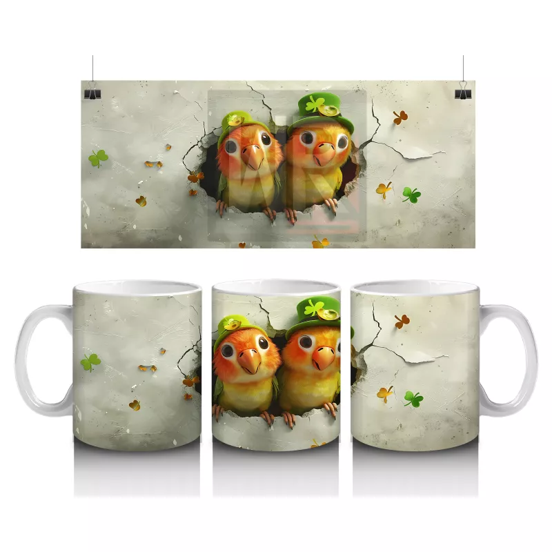 Yoncalarla Süslenmiş Duvar Arasında Sarı Papağan Çifti - Baskılı kahve kupası