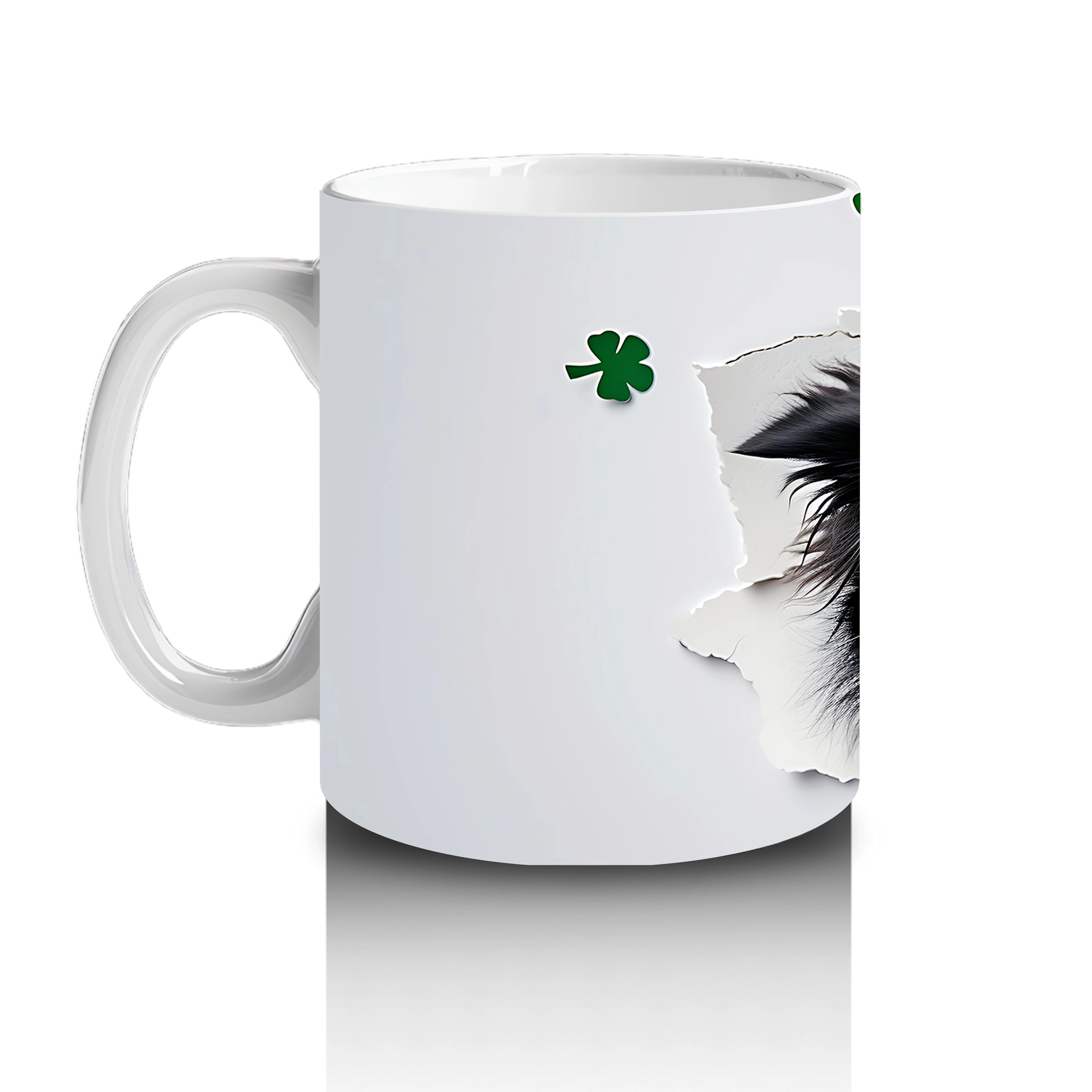 Yoncalarla Süslenmiş St. Patrick’s Temalı Border Collie - Baskılı kahve kupası - 2