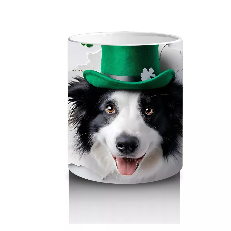 Yoncalarla Süslenmiş St. Patrick’s Temalı Border Collie - Baskılı kahve kupası - 3